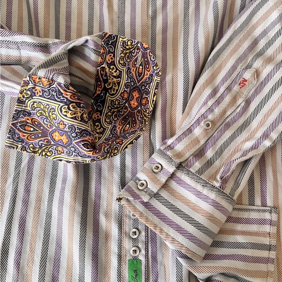 Robert Graham Button Down Flip Cuff Casual Striped Dress Shirt Men's Size Large - Picture 14 of 15